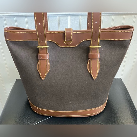 Dooney & Bourke Vintage Canvas Leather Bucket Tote - Picture 3 of 11